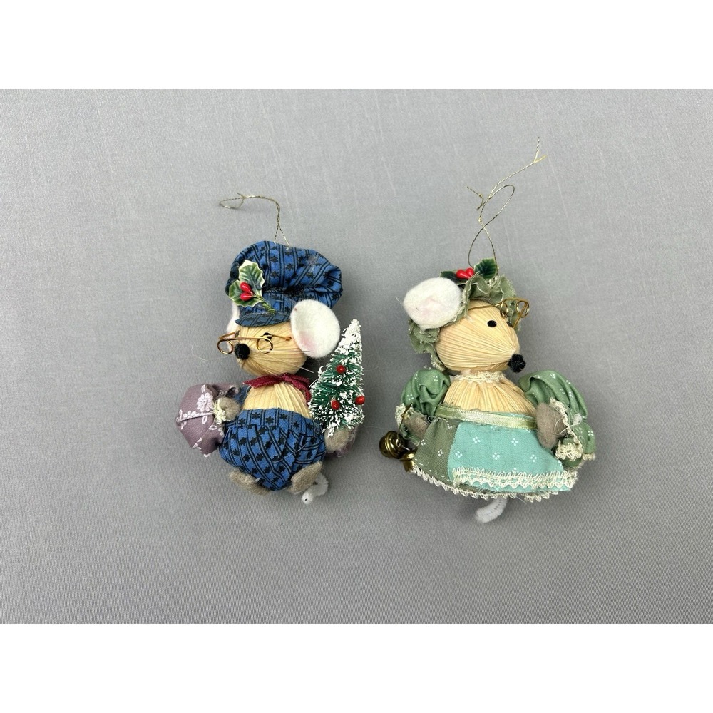 Lot Of 2 Vintage Christmas Mouse Ornaments Grandma & Grandpa Mice Decorations